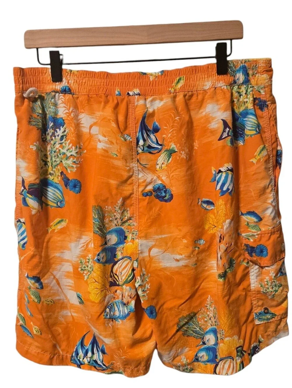 Vintage Polo Ralph Lauren Men's Orange Tropical Fish Swim Trunks Large